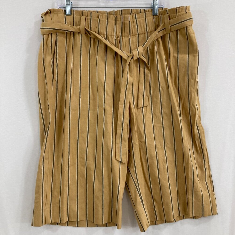 New‎ J. Jill Cropped Pants size XL Petite Linen Blend Belted Stretch Striped